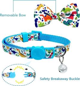 img 3 attached to 🐱 Pohshido 2 Pack Cat Collar with Bow Tie and Bell - Space and Dinosaur Breakaway Collar for Male and Female Cats