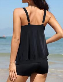 img 3 attached to Women'S Loose Fit Tankini Bathing Suit With Blouson Top & Athletic Cross Criss Back Shorts - Septangle Swimwear