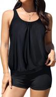 women's loose fit tankini bathing suit with blouson top & athletic cross criss back shorts - septangle swimwear logo