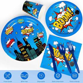 img 2 attached to Superhero Party Supplies For Boys Birthday - Complete 112-Piece Decor Set Including Plates And Napkins For 16 Guests By DECORLIFE