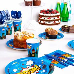img 1 attached to Superhero Party Supplies For Boys Birthday - Complete 112-Piece Decor Set Including Plates And Napkins For 16 Guests By DECORLIFE