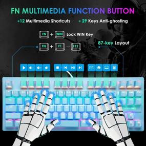 img 1 attached to 🎮 Gaming Keyboard and Mouse Combo - Blue Switch 87 Keys Wired Rainbow Backlit Mechanical Keyboard with Mice Pad and Illuminated Mouse for PC Gamer, Laptop, Office Work