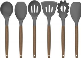 img 4 attached to 7-Piece Silicone Kitchen Utensil Set W/ Acacia Wooden Handles - High Heat Resistant Cooking Tools