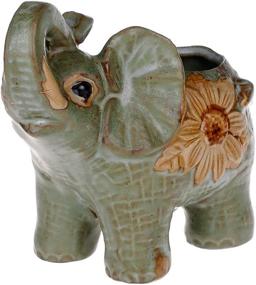 img 1 attached to Retro Glazed Elephant Succulent Planters - 2 Pack Pot And Saucer Set For Home And Garden Decoration