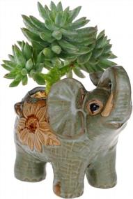 img 2 attached to Retro Glazed Elephant Succulent Planters - 2 Pack Pot And Saucer Set For Home And Garden Decoration