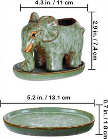 img 3 attached to Ретро глазурованные сукулентные горшки с изображением слона - набор из 2 горшков и блюдца для декорирования дома и сада.