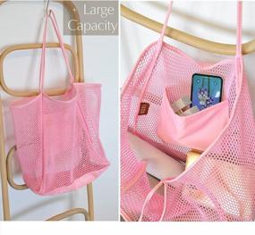 img 2 attached to Stylish And Practical: HOXIS Mesh Beach Tote - Perfect Shoulder Handbag For Women