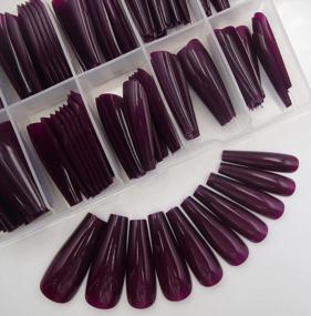 img 4 attached to 💅 Dark Grape Long Ballerina False Fake Nails - Full Cover Manicure Design Acrylic Nails 100pc for Women Teen Girls - Colored Coffin Press on Nails