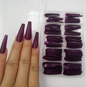 img 2 attached to 💅 Dark Grape Long Ballerina False Fake Nails - Full Cover Manicure Design Acrylic Nails 100pc for Women Teen Girls - Colored Coffin Press on Nails