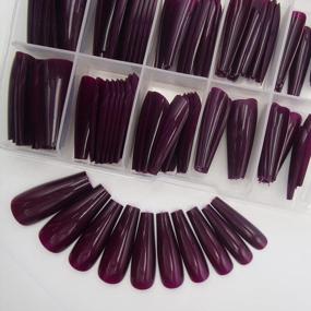 img 1 attached to 💅 Dark Grape Long Ballerina False Fake Nails - Full Cover Manicure Design Acrylic Nails 100pc for Women Teen Girls - Colored Coffin Press on Nails