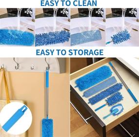 img 1 attached to 🧹 Microfiber Dusters for Cleaning - Set of 6 Feather Dusters with Adjustable 100'' Stainless Steel Extension Pole - Bendable, Washable Telescopic Cobweb Duster for Ceiling Fans, High Ceilings, Blinds, Furniture, and Cars