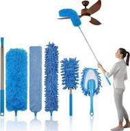 🧹 microfiber dusters for cleaning - set of 6 feather dusters with adjustable 100'' stainless steel extension pole - bendable, washable telescopic cobweb duster for ceiling fans, high ceilings, blinds, furniture, and cars логотип