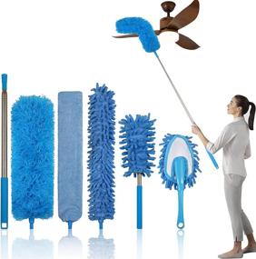 img 4 attached to 🧹 Microfiber Dusters for Cleaning - Set of 6 Feather Dusters with Adjustable 100'' Stainless Steel Extension Pole - Bendable, Washable Telescopic Cobweb Duster for Ceiling Fans, High Ceilings, Blinds, Furniture, and Cars