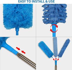 img 2 attached to 🧹 Microfiber Dusters for Cleaning - Set of 6 Feather Dusters with Adjustable 100'' Stainless Steel Extension Pole - Bendable, Washable Telescopic Cobweb Duster for Ceiling Fans, High Ceilings, Blinds, Furniture, and Cars