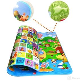 img 3 attached to 🍎 Reversible Baby Play Mat with Fruits and Alphabets Pattern - Ideal Crawl Mat, Foam Blanket, and Rug for Infants, Toddlers, and Kids; Suitable for Indoor and Outdoor Use