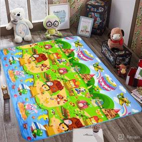 img 1 attached to 🍎 Reversible Baby Play Mat with Fruits and Alphabets Pattern - Ideal Crawl Mat, Foam Blanket, and Rug for Infants, Toddlers, and Kids; Suitable for Indoor and Outdoor Use