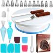 🎂 complete cake decorating supplies kit - 100pcs turntable set with 30 piping bags, 12 numbered icing piping tips, 50 cupcake liners, whisk, pattern chart - cake decorating tools, 2 icing spatula, scraper set logo