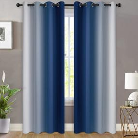 img 3 attached to Yakamok Blue And Greyish White Ombre Curtains, Room Darkening Gradient Color Curtains For Bedroom, Light Blocking Thermal Insulated Window Drapes For Living Room(2 Panels, 52X84 Inch)