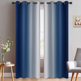 img 4 attached to Yakamok Blue And Greyish White Ombre Curtains, Room Darkening Gradient Color Curtains For Bedroom, Light Blocking Thermal Insulated Window Drapes For Living Room(2 Panels, 52X84 Inch)