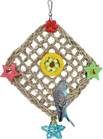 img 4 attached to 🦜 Universal XH Bird Parrot Toys - Foraging Wall Toy with Hanging Hook, Seagrass Woven Mat & Colorful Wooden Blocks - Ideal for Lovebirds, Budgerigars, Conures, and Cockatiels