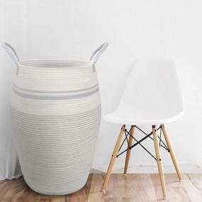 img 1 attached to Stylish And Durable Woven Laundry Hamper With Cotton Rope Handles For Bathroom And Bedroom – Bodaon Modern White+Gray Design