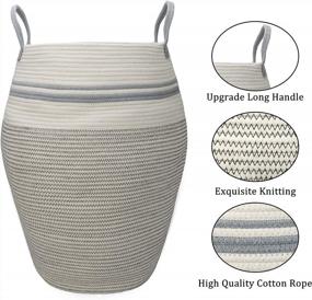 img 3 attached to Stylish And Durable Woven Laundry Hamper With Cotton Rope Handles For Bathroom And Bedroom – Bodaon Modern White+Gray Design