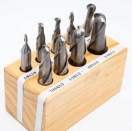 9 piece ball end and sem two flute end mill sets with wood stand - sizes include 1/8, 3/16, 1/4, 5/16, 3/8, 7/16, 1/2, 5/8, and 3/4 inches logo