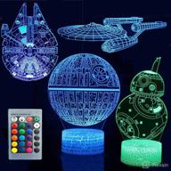 🌟 star wars night light - 3d illusion lamp with four patterns: death star, millennium falcon, starships, bb-8 - interstellar decor desk table lamp with 7 color changes - perfect for kids and children логотип