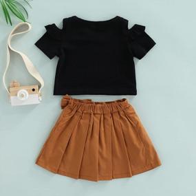 img 2 attached to 2PCS Summer Clothes Set For Baby Girls: Short Sleeve Cotton T-Shirt And High Waisted Pleated Skirt