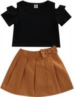 2pcs summer clothes set for baby girls: short sleeve cotton t-shirt and high waisted pleated skirt logo