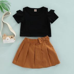 img 3 attached to 2PCS Summer Clothes Set For Baby Girls: Short Sleeve Cotton T-Shirt And High Waisted Pleated Skirt