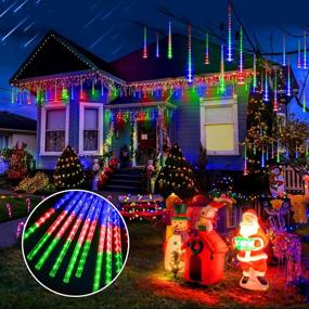 img 4 attached to Многоцветные подключаемые светильники метеоритного дождя на открытом воздухе - 12 трубок с 408 светодиодами для украшения деревьев, двора, патио и рождественской вечеринки