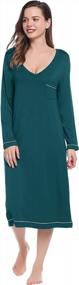 img 4 attached to Joyaria Womens Soft Bamboo Long Sleeve V-Neck Nightgown Night Shirt Sleep Dress