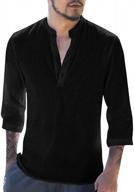 summer beach v neck linen henley shirts with 3/4 sleeves: hippie, casual, and work tops with button-up front for men logo