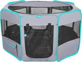 img 4 attached to Large Grey Deluxe Premium Portable Soft Pet Playpen: Best Exercise Pen for Dogs, Cats, Kittens, and All Pets – Complete with Carry Bag