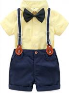 abolai cotton gentleman romper and shorts outfit set for baby boys, with long sleeve and bowtie suspenders logo