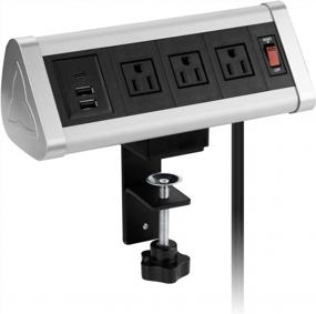 img 4 attached to Удобная настольная электростанция с зажимом для стола с USB C, 3 розетками и 3 портами USB - съемное крепление для удлинителя 9,80 футов