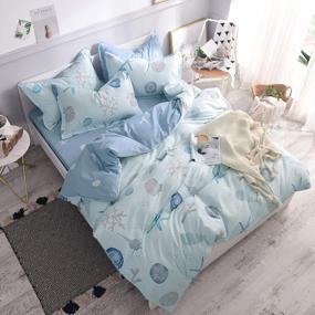 img 1 attached to FADFAY Coastal Nautical Queen Size Bedding Set - Soft Seashell Light Blue 100% Cotton Duvet Cover With Hidden Zipper Closure, 3 Pieces - No Comforter Included