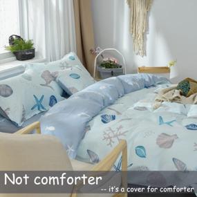 img 3 attached to FADFAY Coastal Nautical Queen Size Bedding Set - Soft Seashell Light Blue 100% Cotton Duvet Cover With Hidden Zipper Closure, 3 Pieces - No Comforter Included
