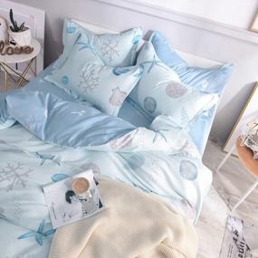 img 2 attached to FADFAY Coastal Nautical Queen Size Bedding Set - Soft Seashell Light Blue 100% Cotton Duvet Cover With Hidden Zipper Closure, 3 Pieces - No Comforter Included