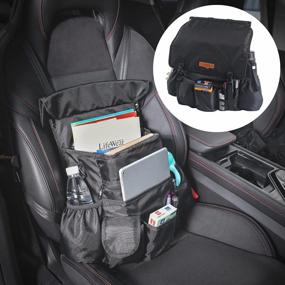 img 4 attached to Черный органайзер для автомобильного сиденья с отделением для ноутбука и плечевым ремнем - обновленный мягкий органайзер для файлов на переднем сиденье с крышкой, боковыми ремнями и офисной сумкой для пассажирского сиденья от SURDOCA