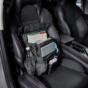 img 3 attached to Черный органайзер для автомобильного сиденья с отделением для ноутбука и плечевым ремнем - обновленный мягкий органайзер для файлов на переднем сиденье с крышкой, боковыми ремнями и офисной сумкой для пассажирского сиденья от SURDOCA