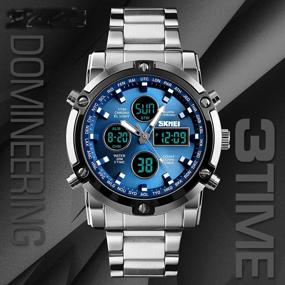 img 1 attached to Tonnier Stainless Steel Strap Outdoor Sport Watch Analog Digital LED Dual Time Display Mens Watch