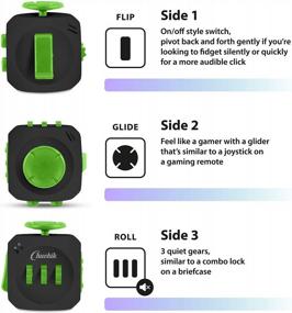 img 3 attached to Stress-Relieving Chuchik Toys Fidget Cube - Prime Desk Fidget Toy For Kids & Adults, Ideal For Reducing Anxiety And Symptoms Of Autism, ADD, ADHD & OCD - Green-Black, 1-Pack