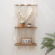 handmade bohemian 2 tier macrame wall shelf with boho wooden and woven plants decor for stylish bathroom, kitchen, nursery storage логотип