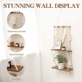 img 3 attached to Handmade Bohemian 2 Tier Macrame Wall Shelf With Boho Wooden And Woven Plants Decor For Stylish Bathroom, Kitchen, Nursery Storage