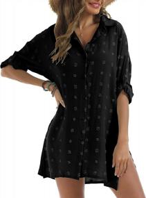 img 3 attached to Women'S Beach Cover Up: LYHNMW Roll-Up Sleeve Button Down Shirts For Bathing Suit & Swimsuit Covers