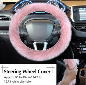 img 2 attached to 🐻 6-Piece Fluffy Steering Wheel Covers Winter Wool Fur Handbrake Cover Warm Gear Steering Wheel Cover Center Console Seat Belt Shoulder Pads Accessories Furry Non-slip Car Decor in Pink with Long Hair
