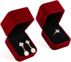 img 3 attached to ISuperb Set Of 2 Wine Red Velvet Couple Ring Box Earring Jewelry Case Gift Boxes 2.2X1.9X1.6Inch