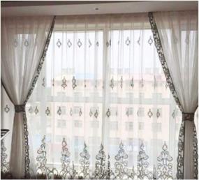 img 4 attached to Luxury European Embroidered Blue Sheer Curtains For Living Room & Bedroom - 52 X 84 Inch Voile Sheer Drapes